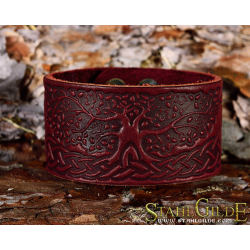 Leather Bracelet Cuff Wristband Yggdrasil World Tree Celtic Knotwork Vikings Nordic Talisman Amulet Carving Leather